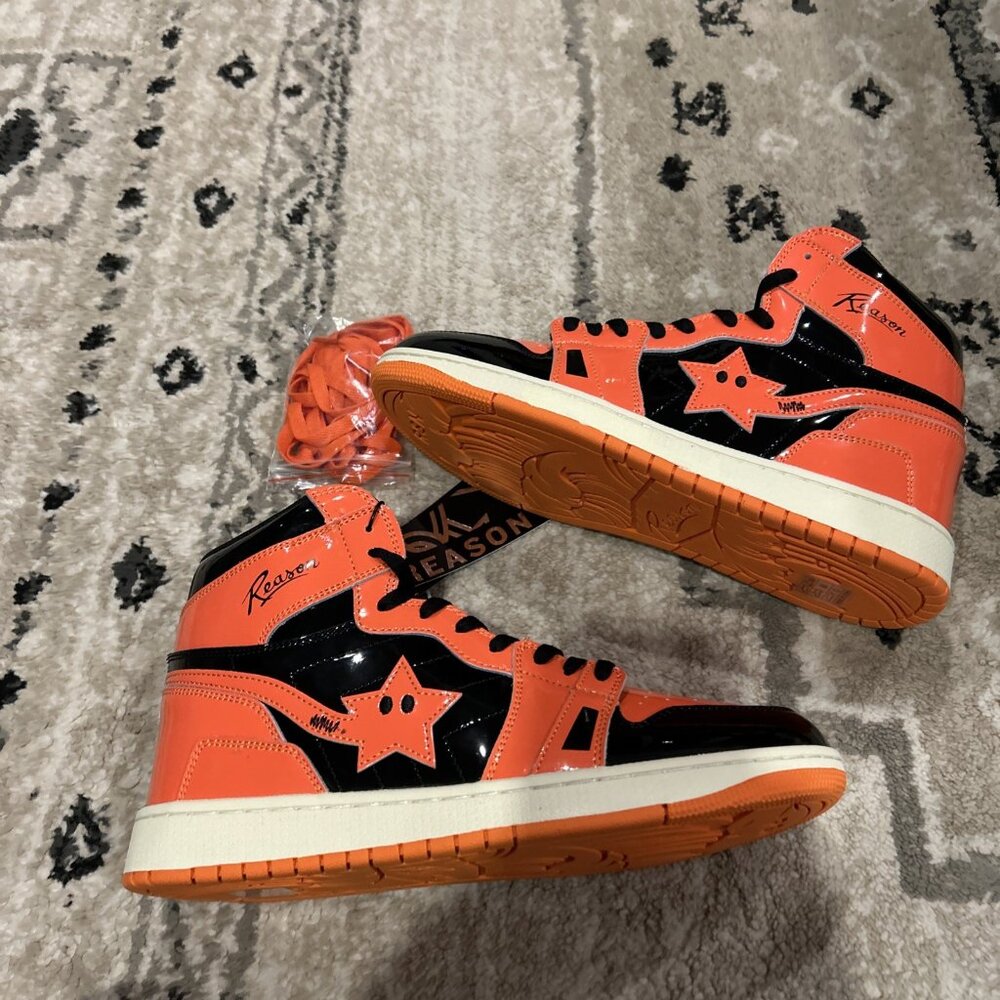 Reason Brand High Top Paisley Sneakers Men's Size 10.5 Black/ Orange RBSK-4 - Picture 2 of 7